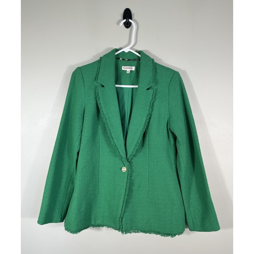 Nanette Lepore Blazer‎ Womens 10 Green Tweed Preppy Career Old Money